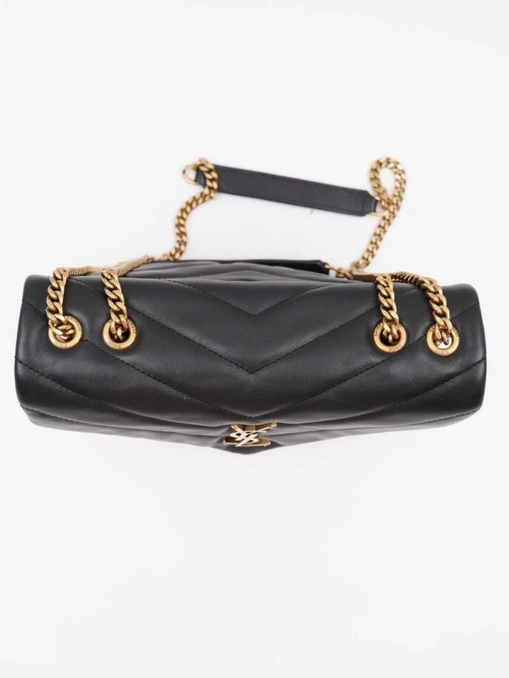 CN32 💟 SAINT LAURENT Calfskin Y Quilted Monogram Loulou Chain Satchel